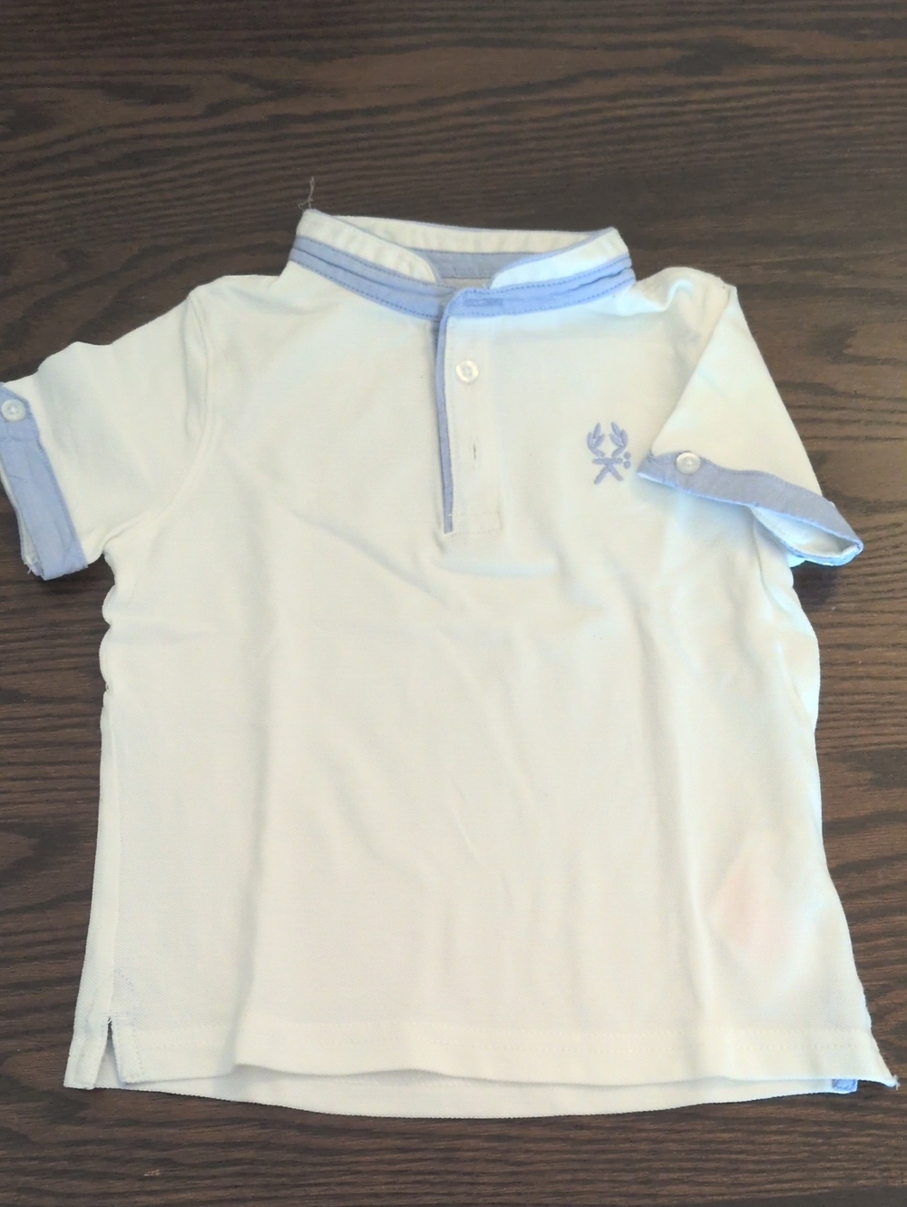 Okaidi White Polo Shirt with Light Blue Trim. Size 3Y